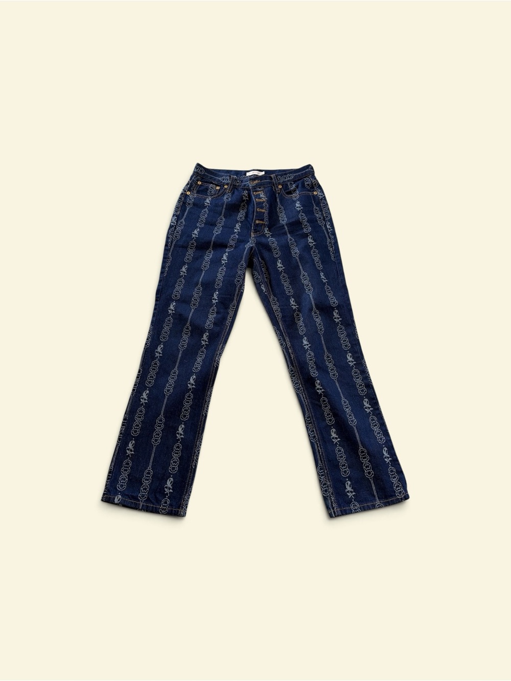 Tory Burch Navy Logo-Stripe Straight Leg Ribbon Jeans. Size 30. Lightly worn!
